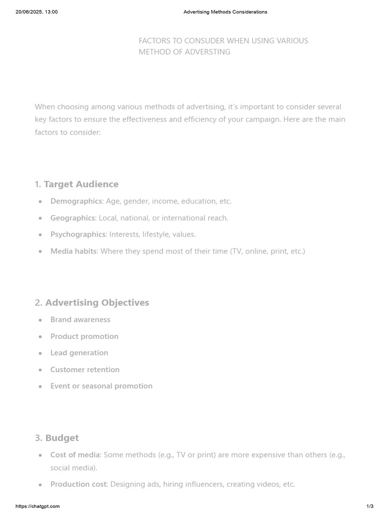 Key Factors in Advertising Methods | PDF | Advertising | Return On ...