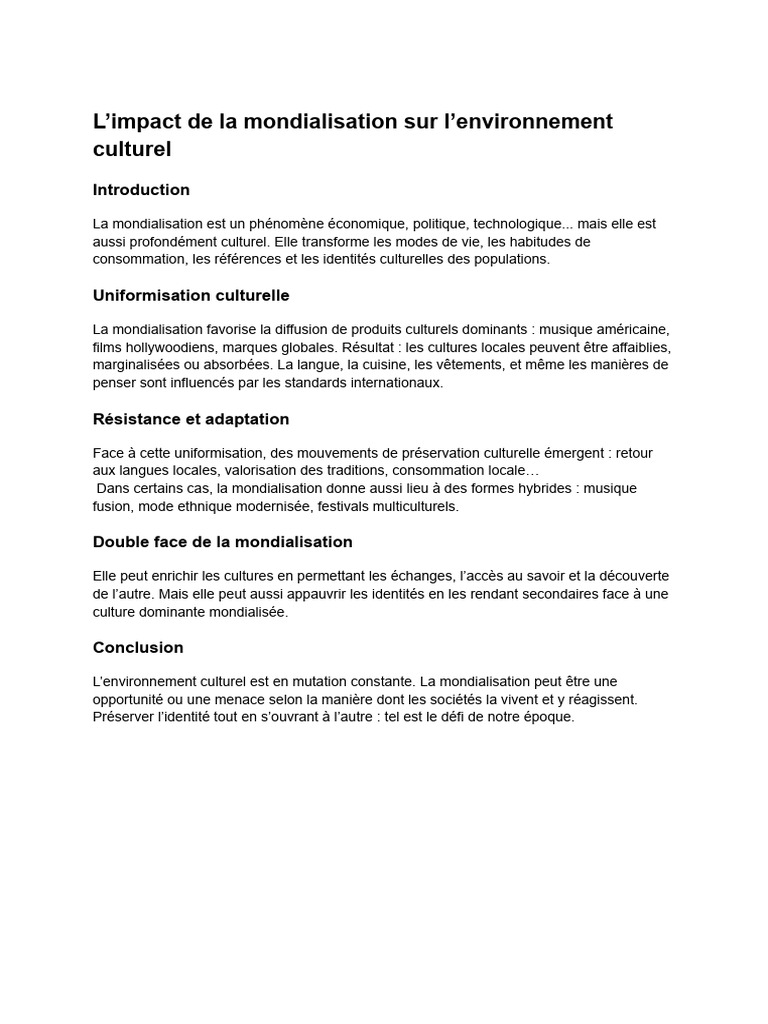 Mondialisation et impact culturel | PDF
