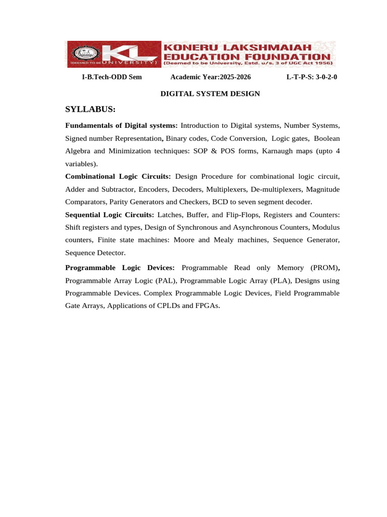 Digital System Design Syllabus 2025-26 | PDF