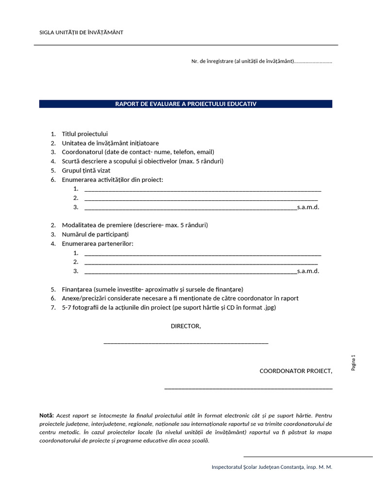 Model Raport Proiect | PDF