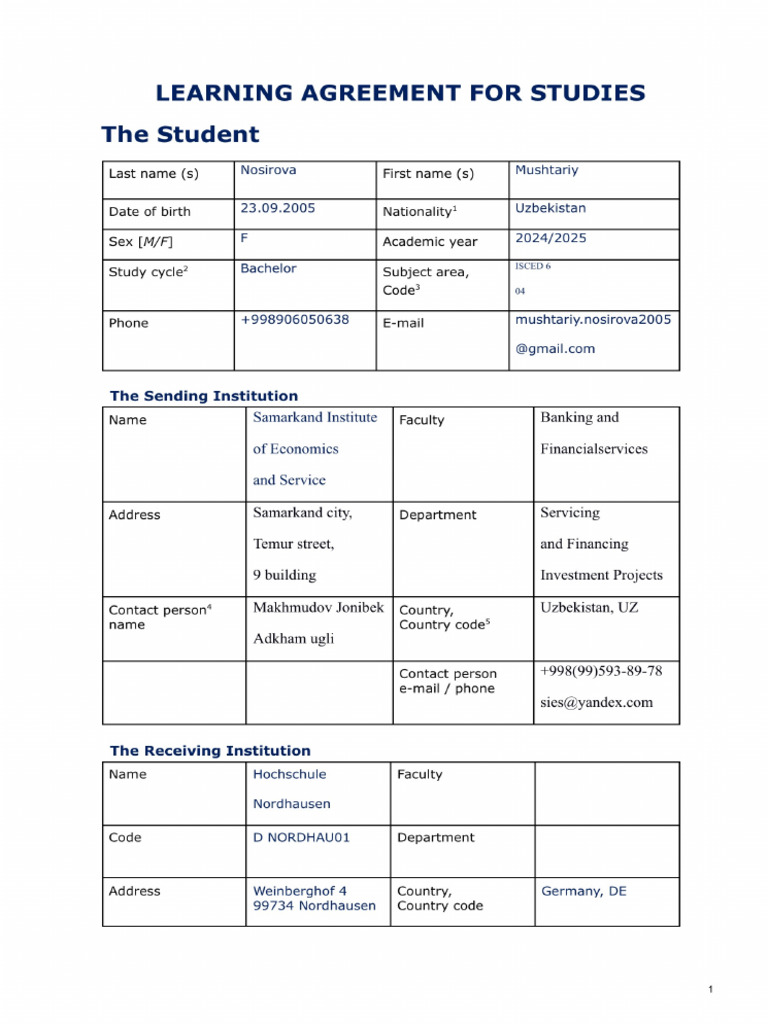 Vorlage Learning-Agreement | PDF