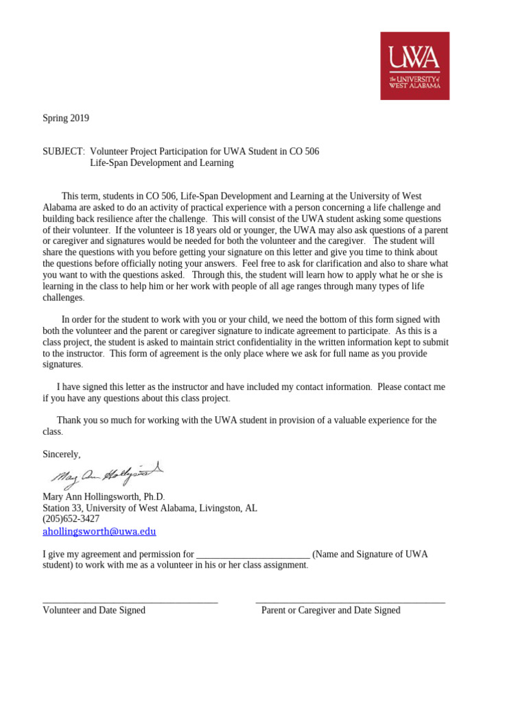 UWA Volunteer Project Participation Form | PDF