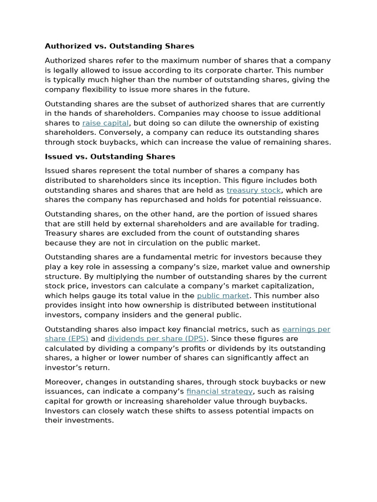 Understanding Authorized and Outstanding Shares | PDF | Equity (Finance ...
