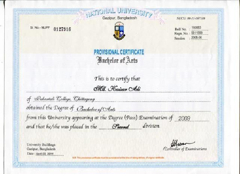 Clean Provisional Certificate | PDF