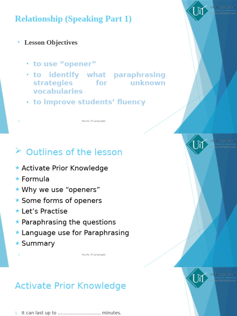 Relationship (Speaking Part 1) : Lesson Objectives | PDF | Human ...