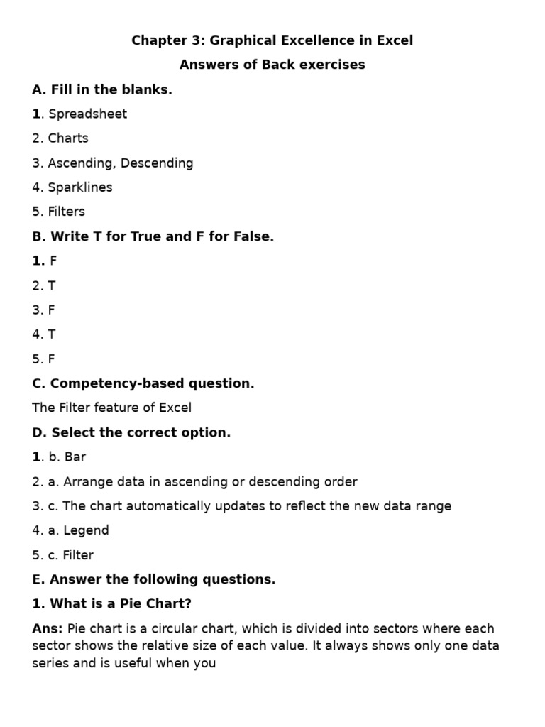Excel Charts: Class 7 & 8 Answers | PDF