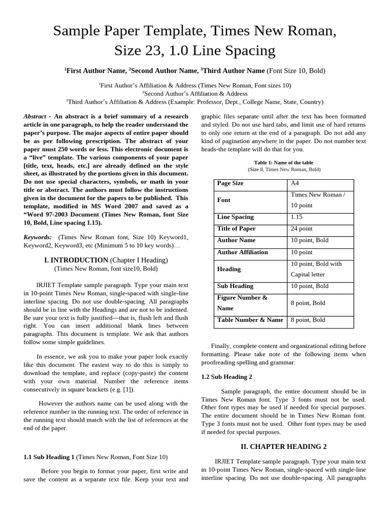 Research Paper Formatting Template | PDF | Times New Roman | Abstract ...
