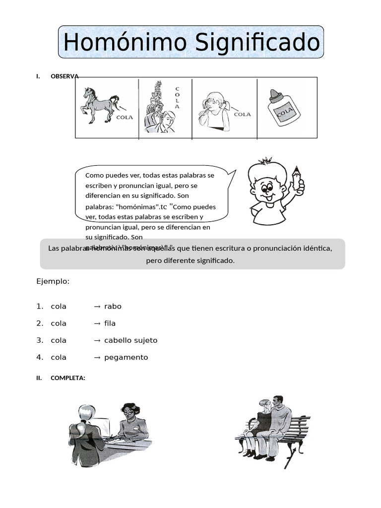 Ficha Homónimo Significado para Cuarto de Primaria | PDF | Lingüística ...