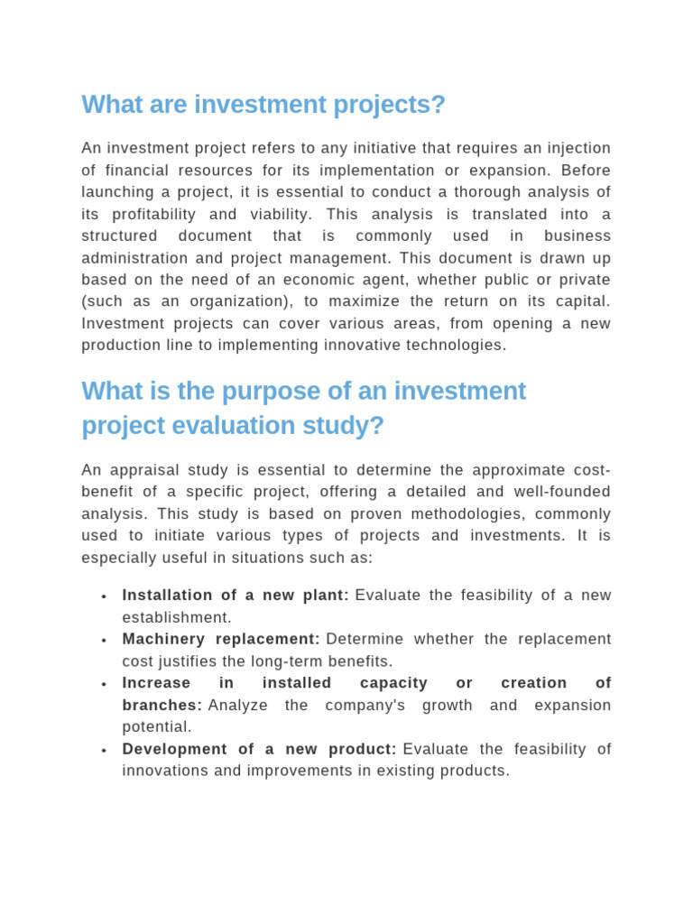 What Are Investment Projects | PDF | Investing | Feasibility Study