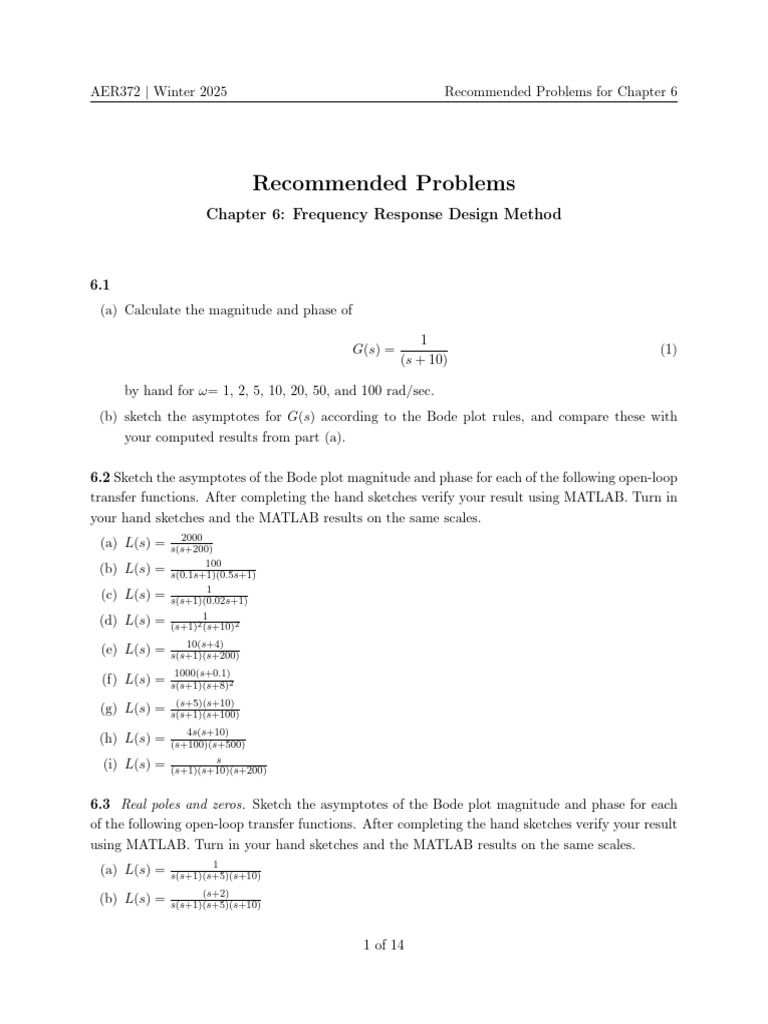 Chapter 6 Recommended Problems | PDF | Control Theory | Electrical ...