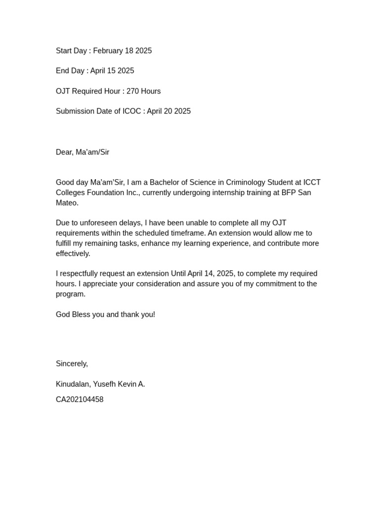 BFP San Mateo Extention Letter | PDF