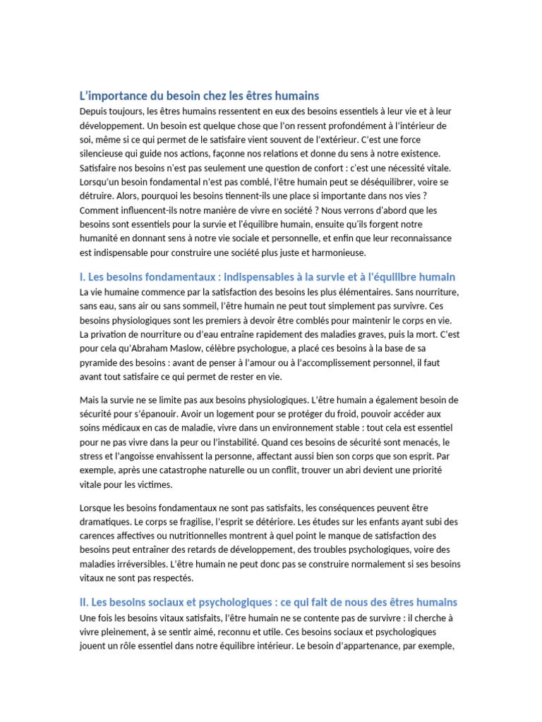 Besoins essentiels de l'être humain | PDF | Sciences comportementales ...