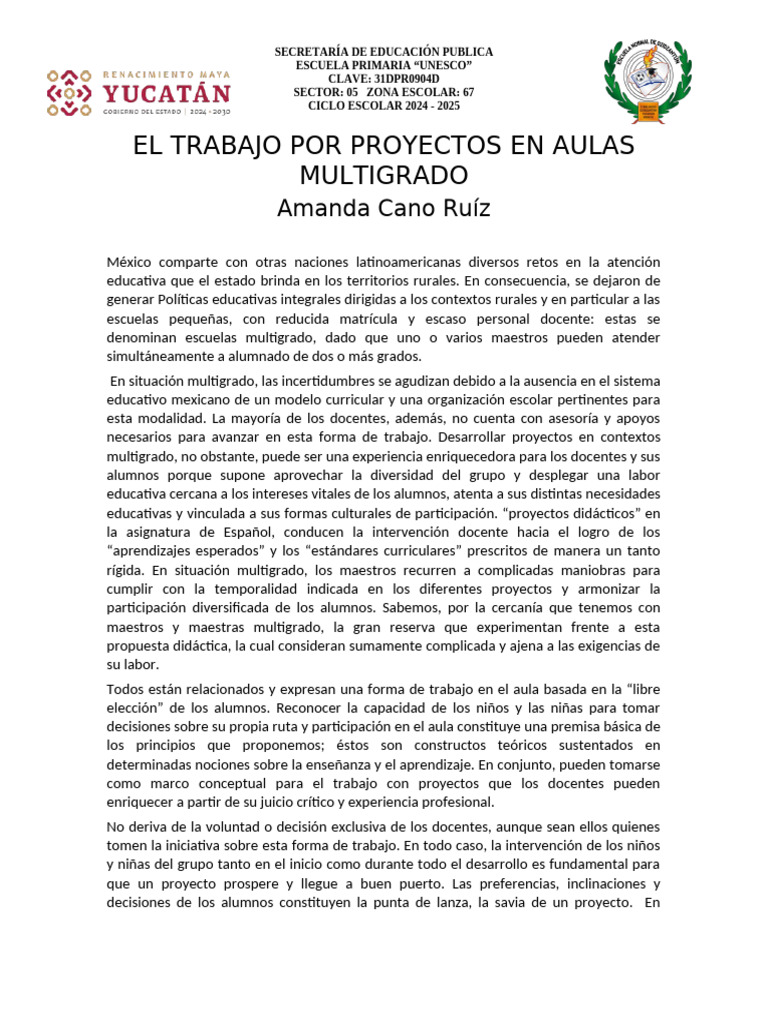 Trabajo por Proyectos en Aulas Multigrado | PDF | Enseñando | Educación ...