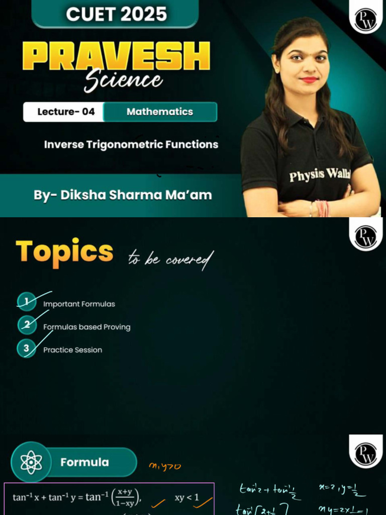 Inverse Trigonometric Functions 04 - Class Notes - Pravesh 2025 CUET ...