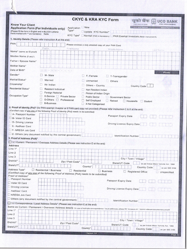 KYC Application Form for Individuals | PDF | Identity Document ...