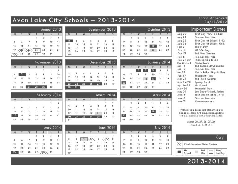 2013-2014 Avon Lake City Schools Year Calendar | PDF