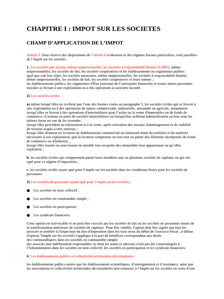 Champ d'application de l'impôt sur les sociétés | PDF | Impôts | Impôt ...