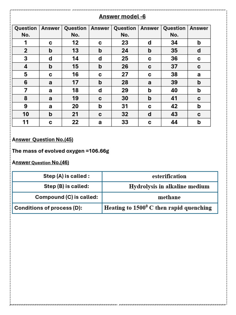 Answer Key for Questions 1-46 | PDF