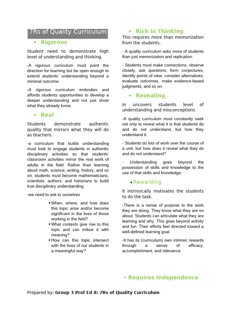 7Rs of Quality Curriculum | PDF | Learning | Curriculum