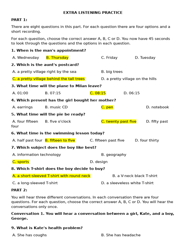 Extra Listening Practice Exercises | PDF | Body Language