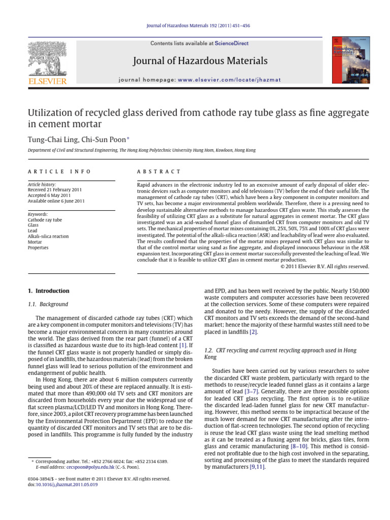 Utilization of Recycled Glass Derived From Cathode Ray Tube Glass As ...