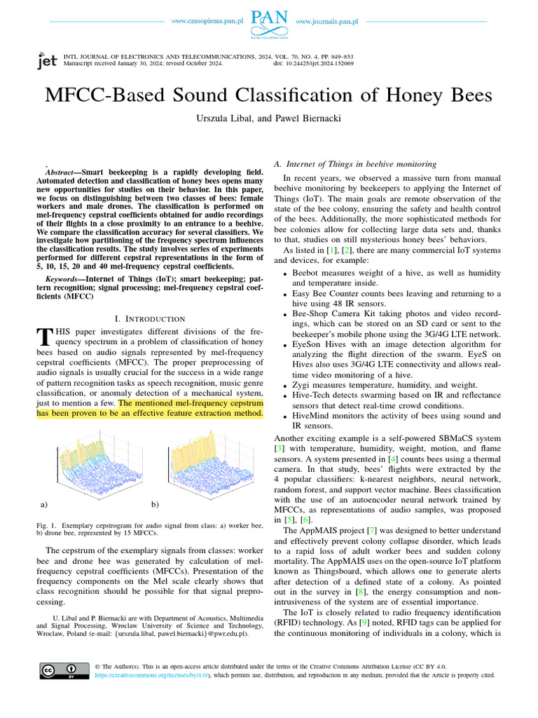 MFCCs for Honey Bee Classification | PDF | Support Vector Machine ...
