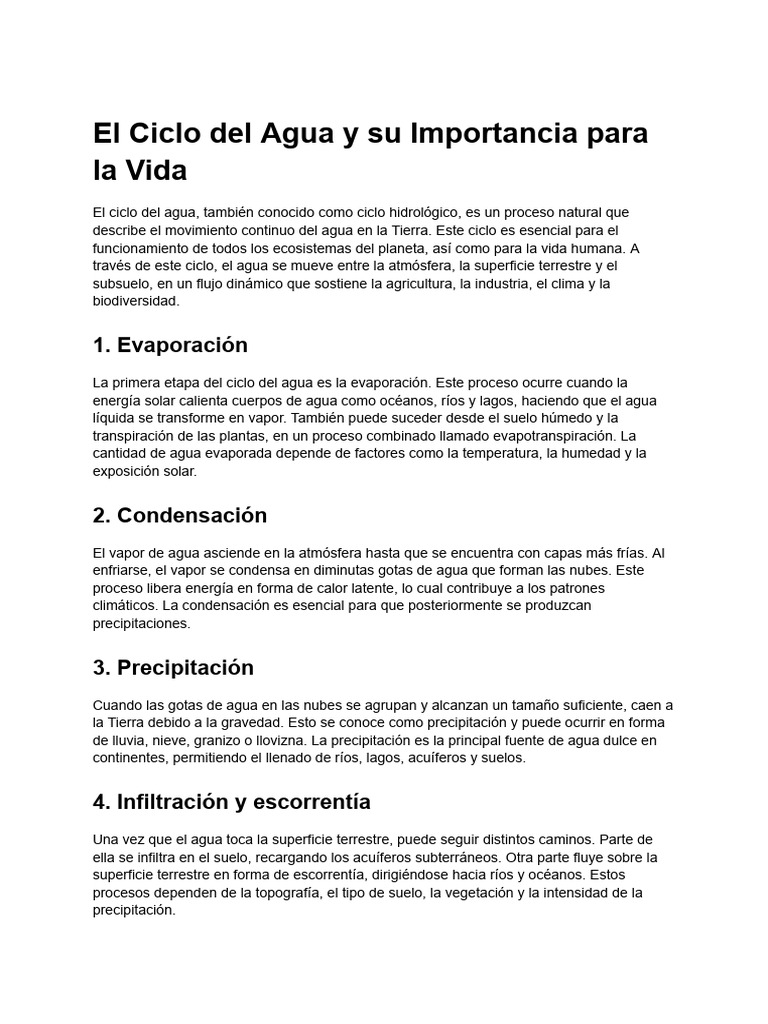 Importancia del Ciclo del Agua en la Vida | PDF | Agua | El ciclo del agua