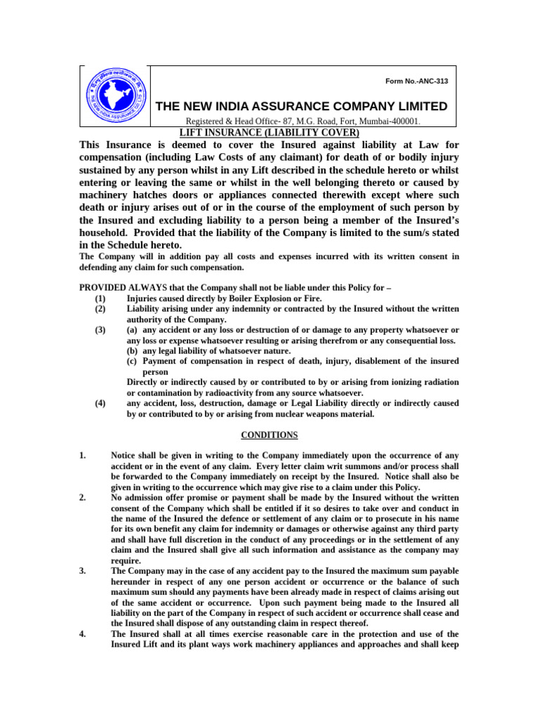 Lift Liability Insurance Policy Details | PDF | Insurance | Arbitral ...