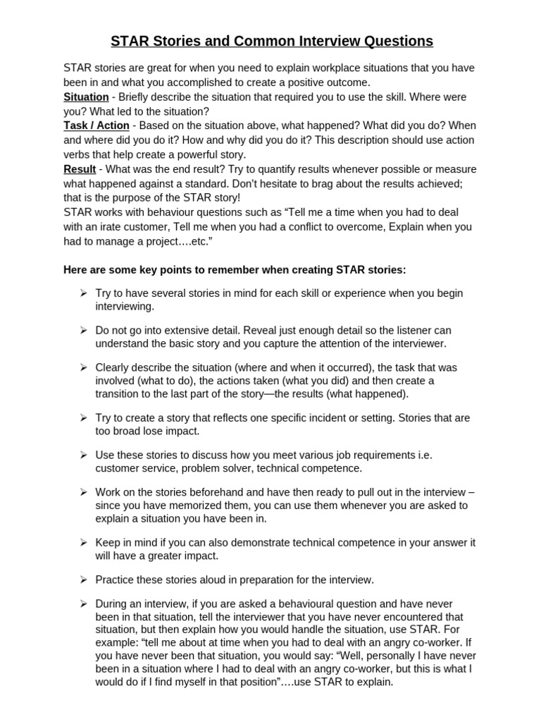 Mastering STAR Stories for Interviews | PDF | Learning | Behavioural ...