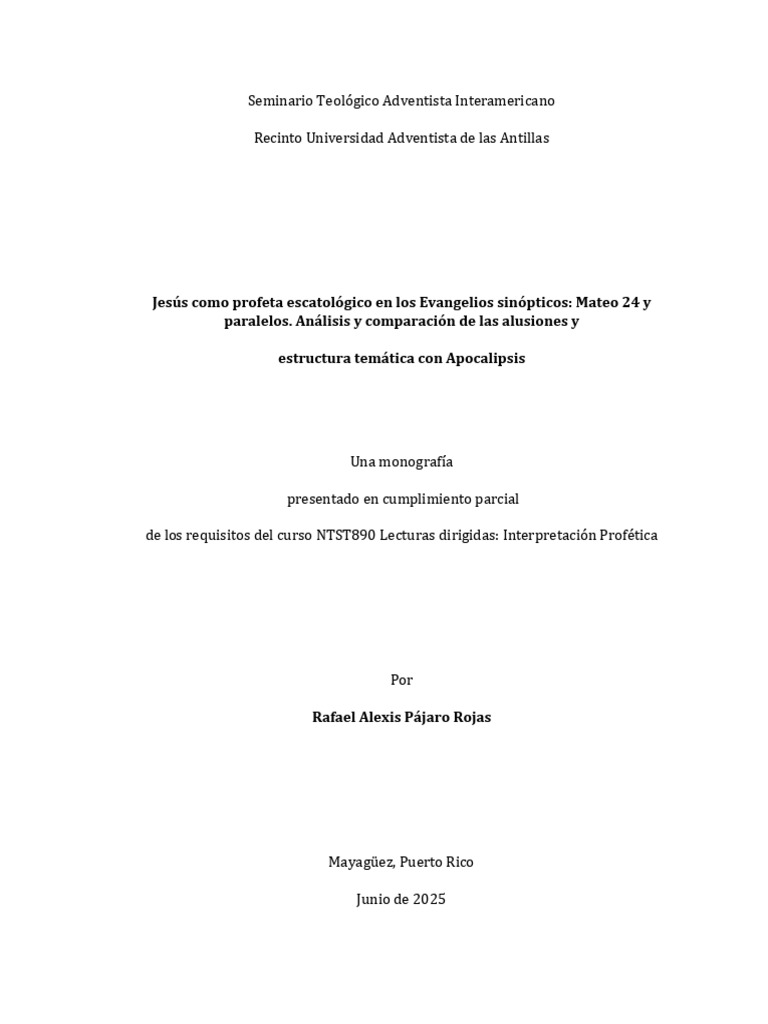 Jesús Como Profeta Escatológico en Mat 24 y Sinóptico y Alusiones de ...