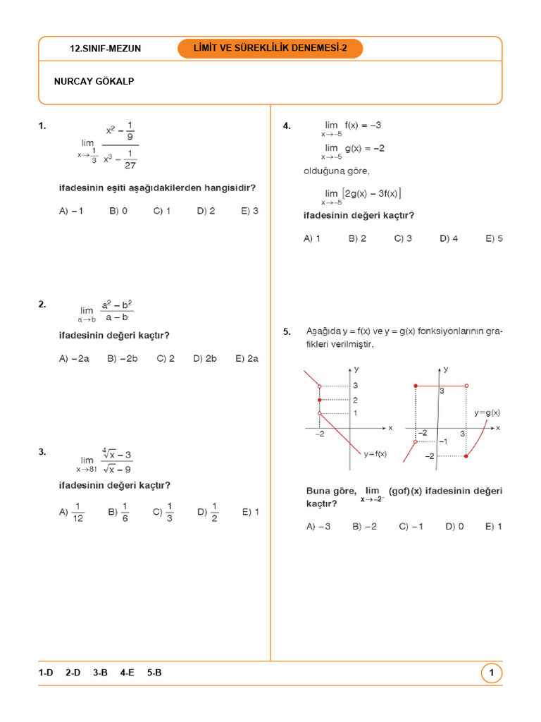 Limit Ve Sureklilik Denemesi-2 | PDF