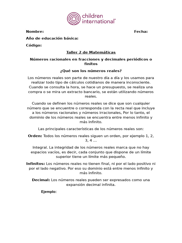 Taller de Matematicas Sesion 2 | PDF | Número Real | Decimal