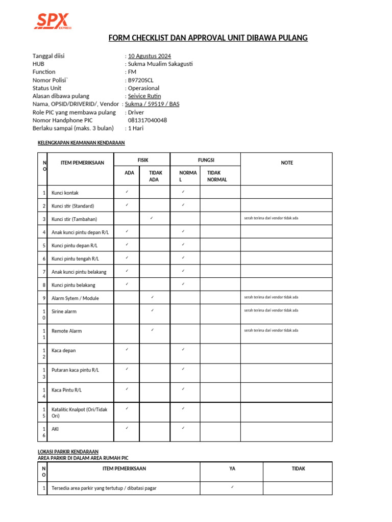 Checklist Keamanan Kendaraan Operasional | PDF