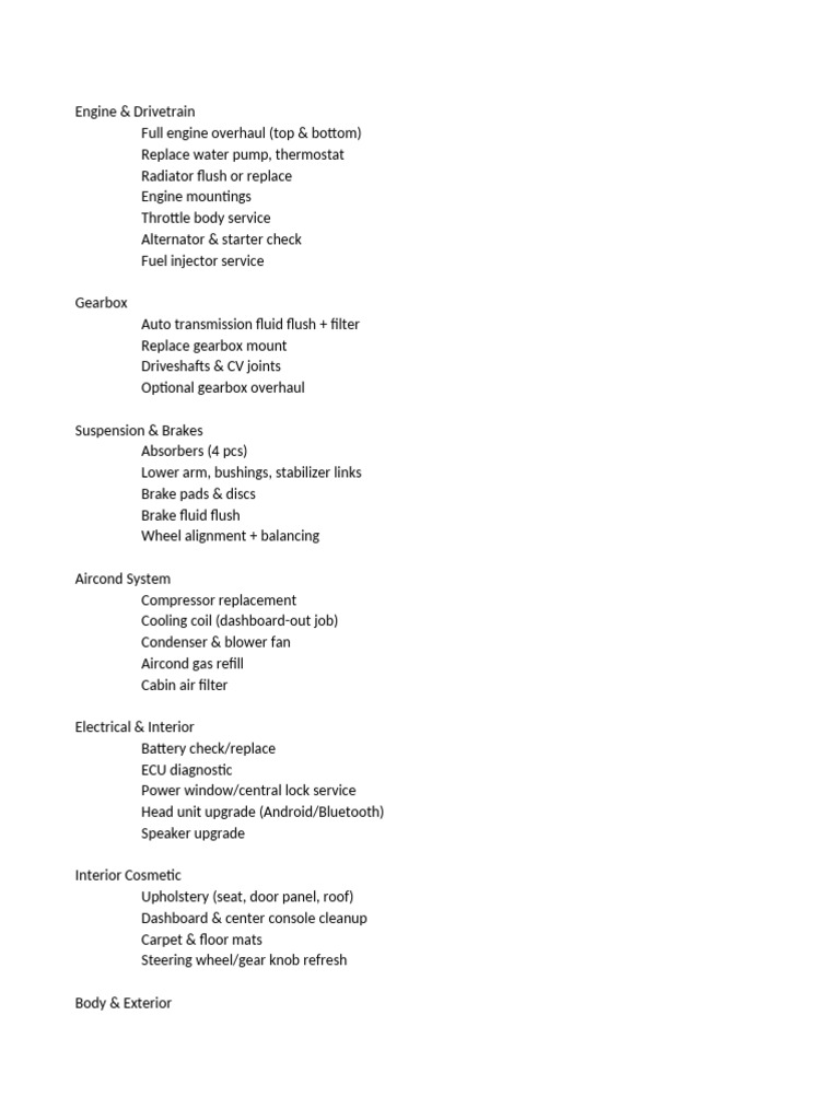 Comprehensive Vehicle Overhaul Services | PDF
