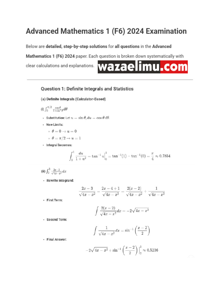 Advanced Mathematics 1 F6 2024 Solutions | PDF