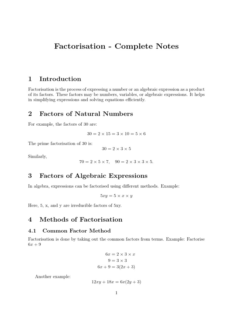 Complete Guide to Factorisation | PDF | Polynomial | Algebra