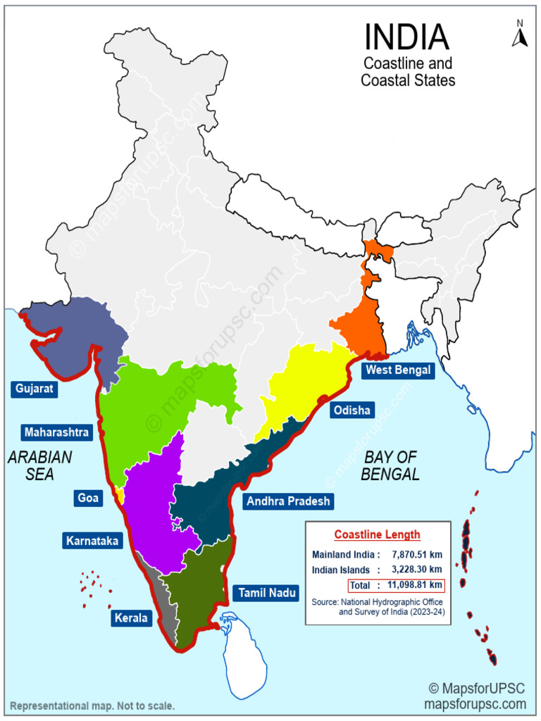 India Coastal States and Lengths Map | PDF | Physical Geography ...
