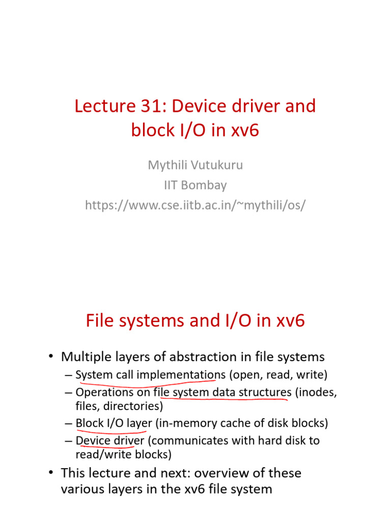 xv6 Device Driver and I/O Overview | PDF | Cache (Computing) | Data Buffer