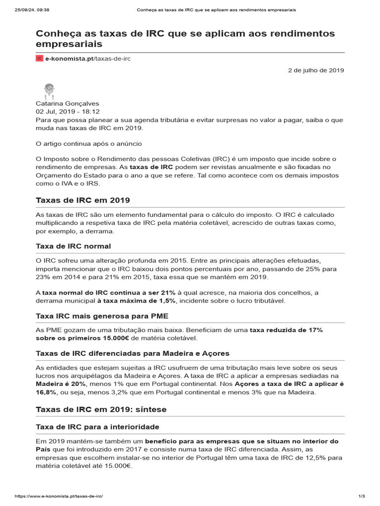 Taxas de IRC em Portugal 2024 | PDF | Impostos | Imposto de Renda