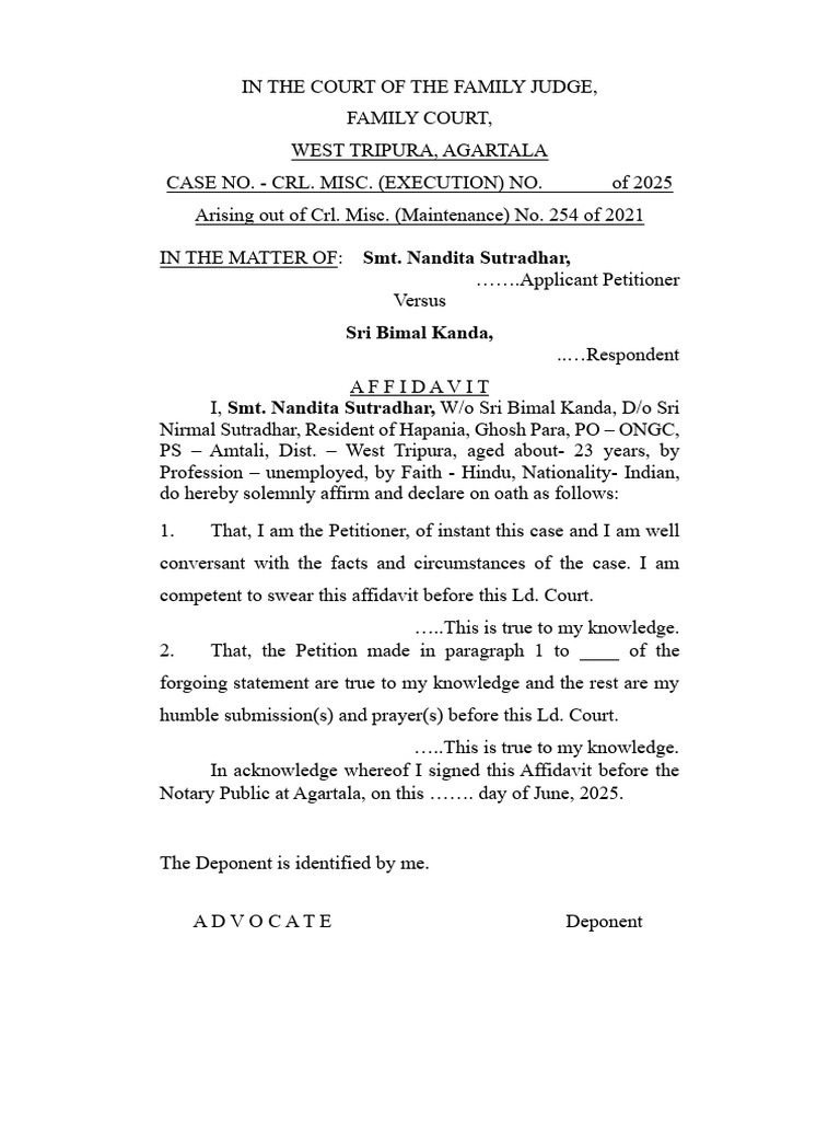 Family Court Affidavit for Maintenance Case | PDF