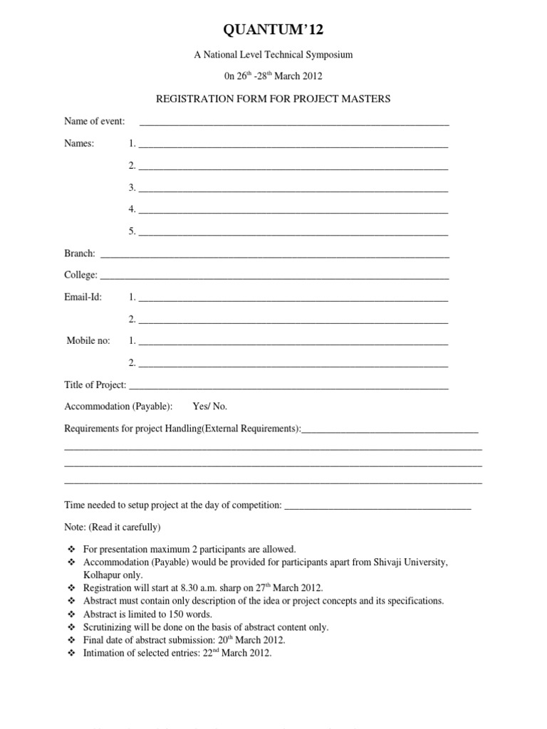 Quantum'12 Project Registration Form | PDF | Computers | Technology ...