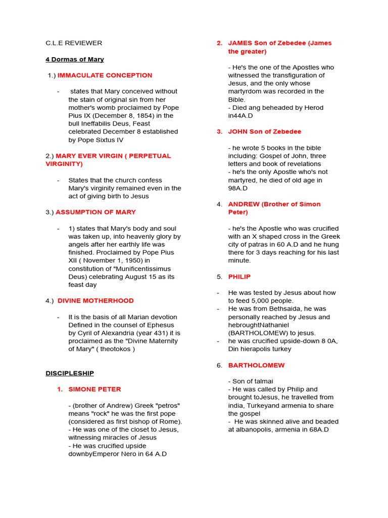 Key Doctrines of Mary and Apostles | PDF | Mary, Mother Of Jesus ...