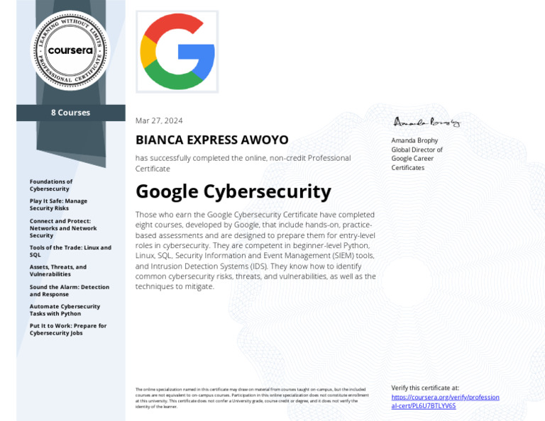 Google Cybersecurity Certificate Overview | PDF | Security | Computer ...