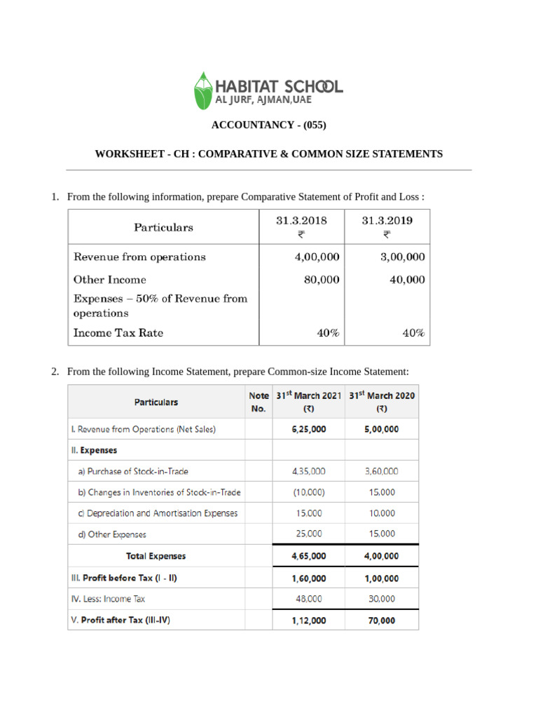 Worksheet - CH - Comparative & Common Size Stateme - 250319 - 102004 | PDF