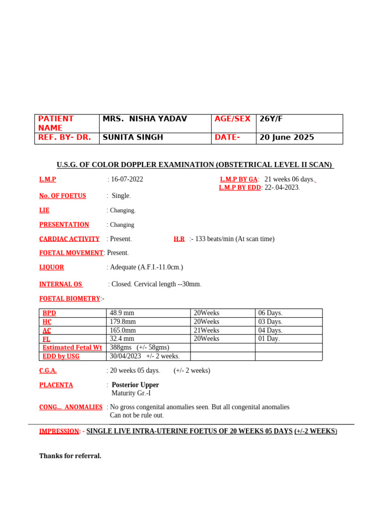 Level II Obstetric Ultrasound Report | PDF | Abdomen | Fetus