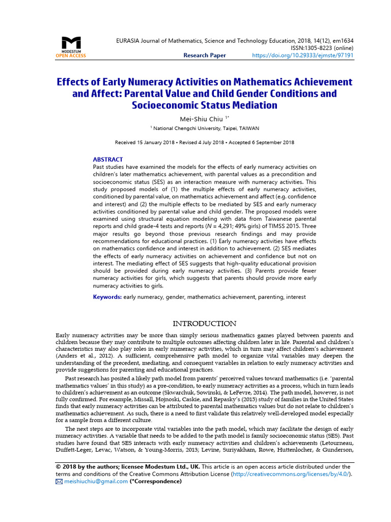 Early Numeracy Activities Impact Study | PDF