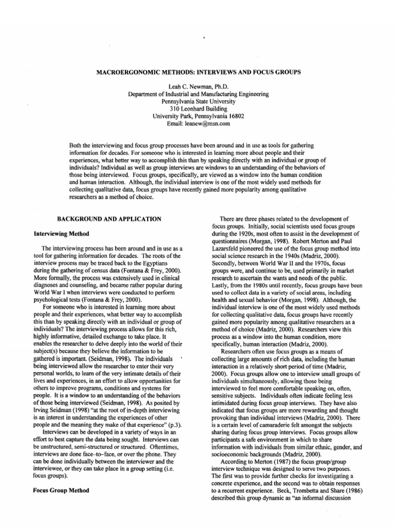 Macroergonomic Interview Techniques | PDF | Focus Group | Survey ...