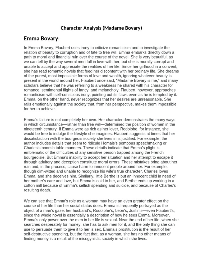 Emma Bovary: A Character Analysis | PDF | Madame Bovary