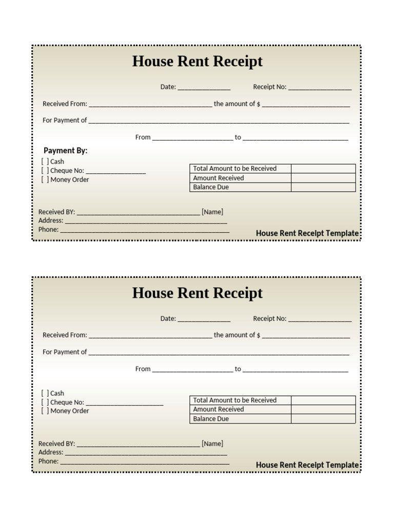 House Rent Receipt Template | PDF