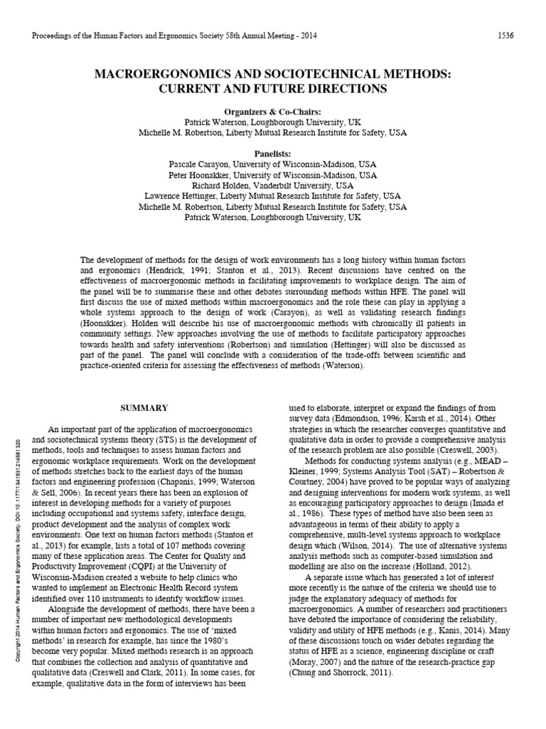 Macroergonomics and Sociotechnical Methods Current and Future ...